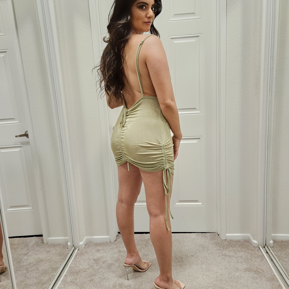 Olive Green Cowl Neck Mini Dress - Picture 2 of 2